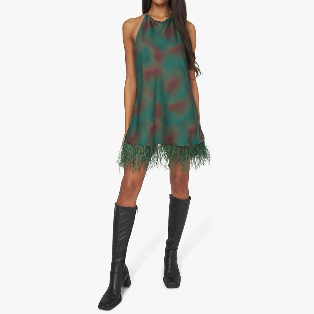 WeWoreWhat Halter Foliage Swirl Feather Dress